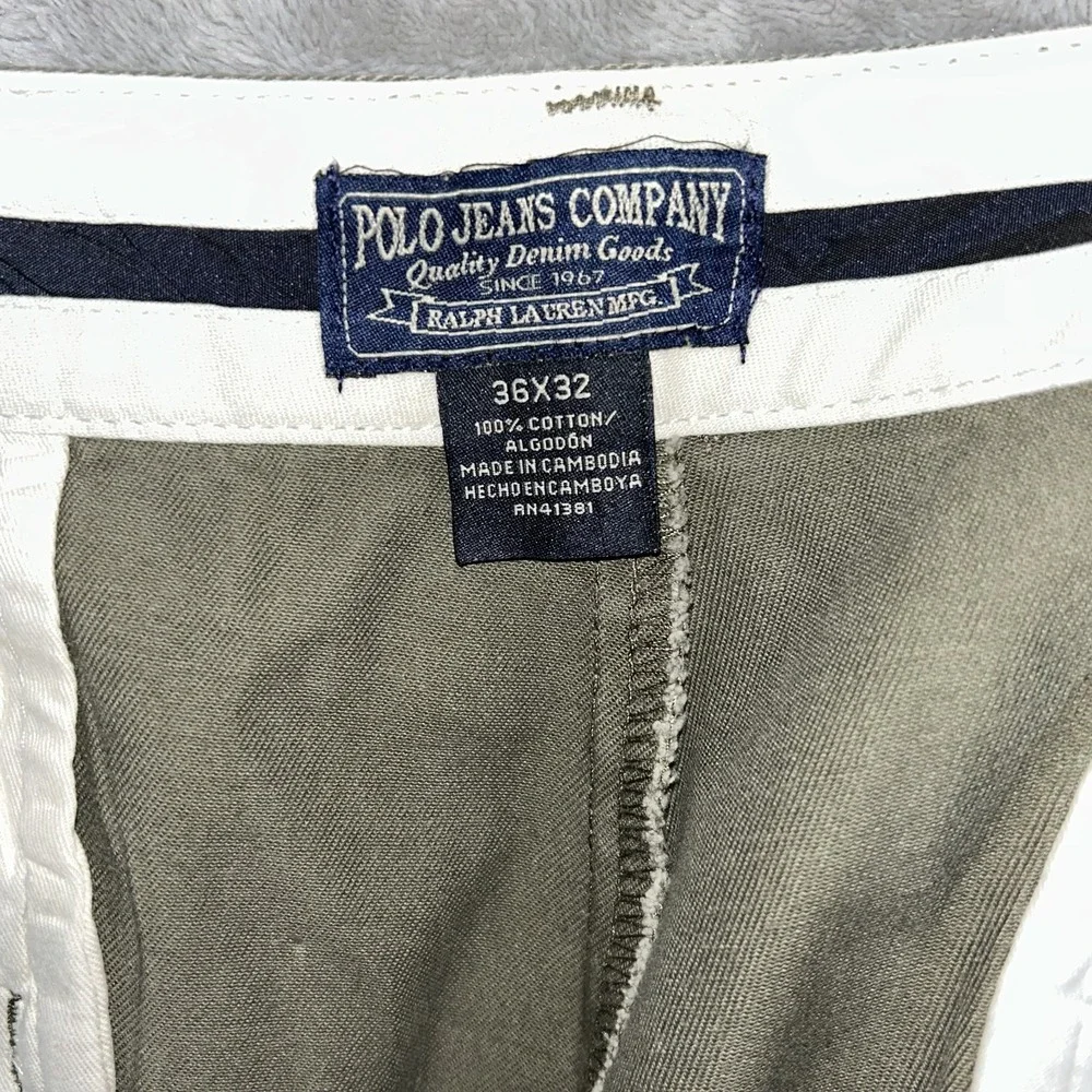 Polo Jeans Pants Mens 36x32 fits{34x29}  Olive Green Chino  Double Pleated 90s